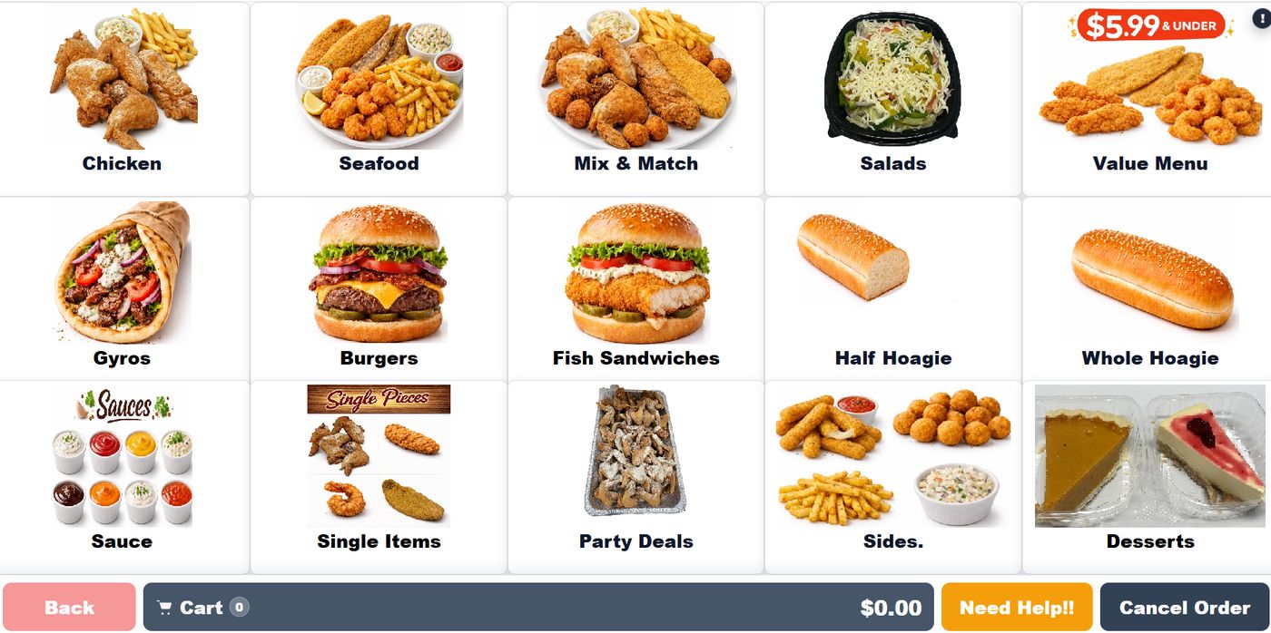 Brisqora self-order kiosk menu screen